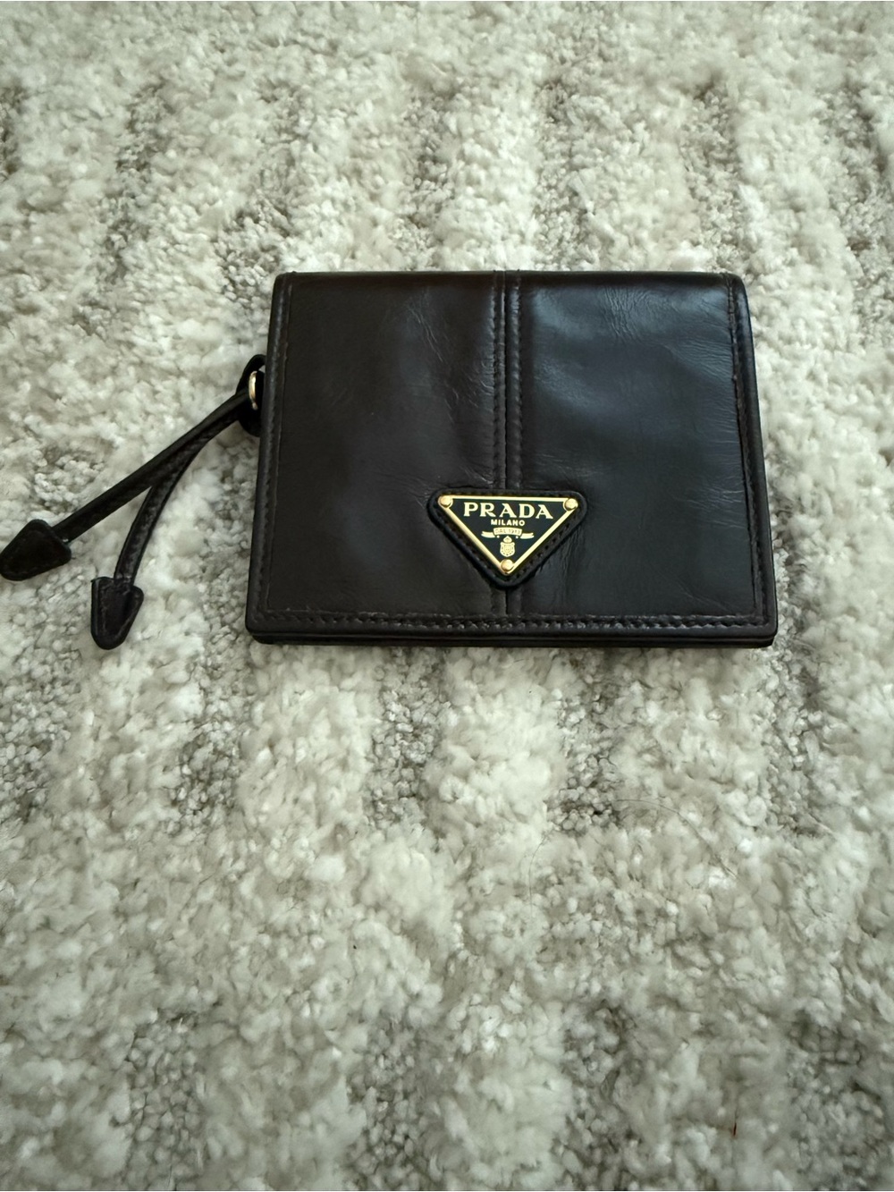 Authentic Vintage Prada Brown Leather Triangle Logo Bifold Wallet
